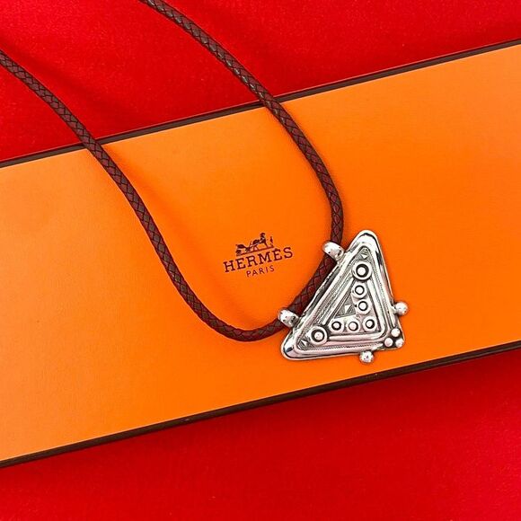 Hermes Touareg Silver 925 Leather Necklace